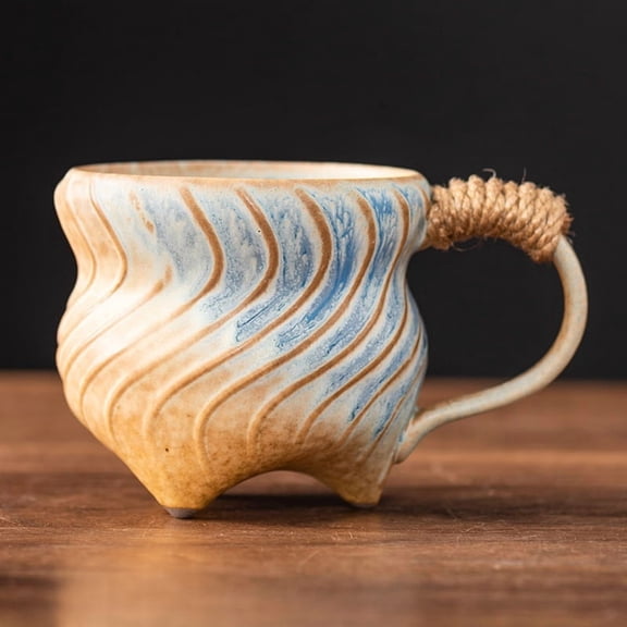 Vintage-Style 290ml Ribbed Ceramic Mug Rustic Stoneware Coffee Cup for Cafes Restaurants Home Use
