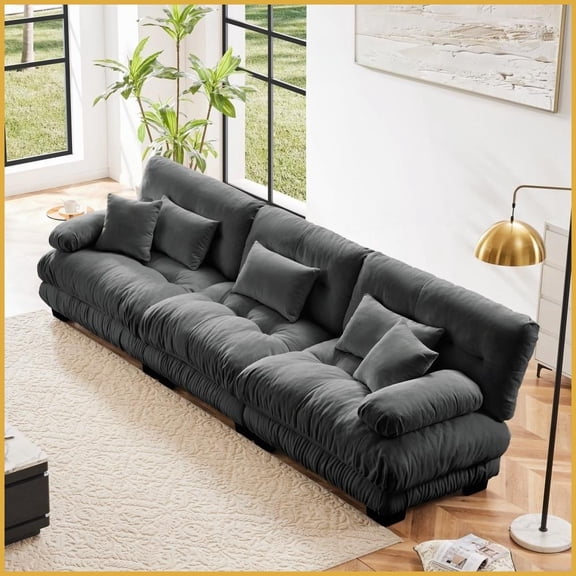 Vintage-Style 3-Seater Modular Chenille Sofa - Deep Seat Comfy Couch for Living Room, Apartment & Office (Gray)