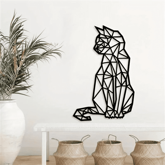 Vintage Style 3D Geometric Cat Wall Art Handcrafted Metal Sculpture 18.1Inch Home Office Decor Indoor Daily Use Assembly Required In Interior Residential Areas Decoration Modern Farmhouse Gothic Work