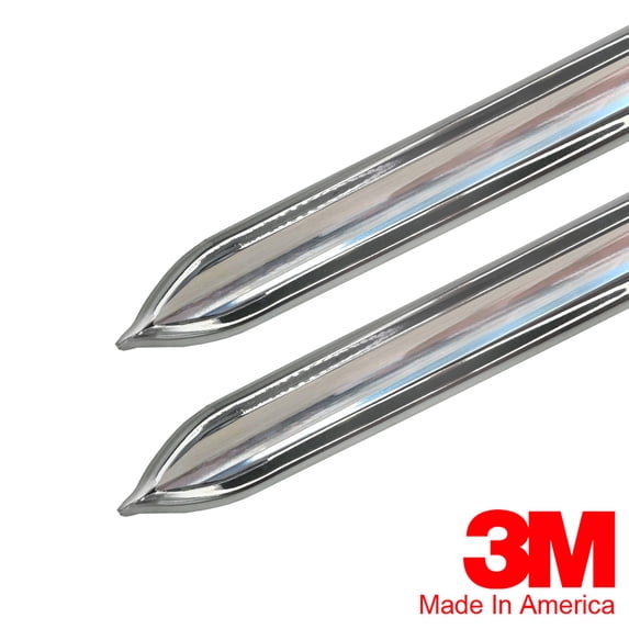Vintage Style 5/8" Chrome & Chrome Side Body Trim Molding - Formed Pointed Ends