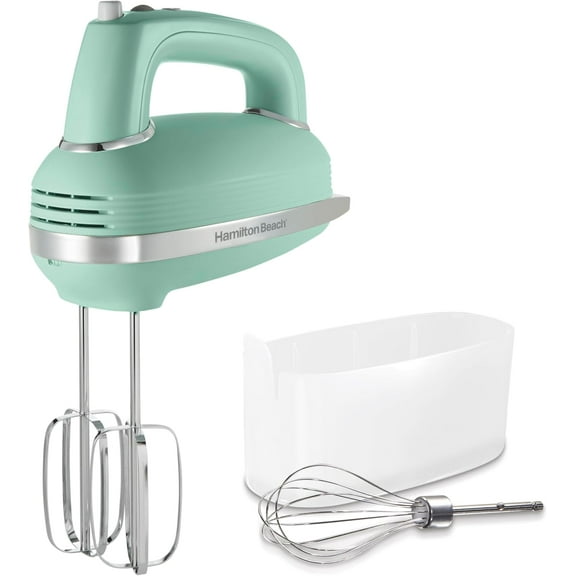 Vintage-Style 5-Speed Electric Hand Mixer, Powerful 1.3 Amp DC Motor for Effortless Mixing & Consistent Speed in Thick Ingredients, Slow Start, Beaters and Whisk, Green (62601N)