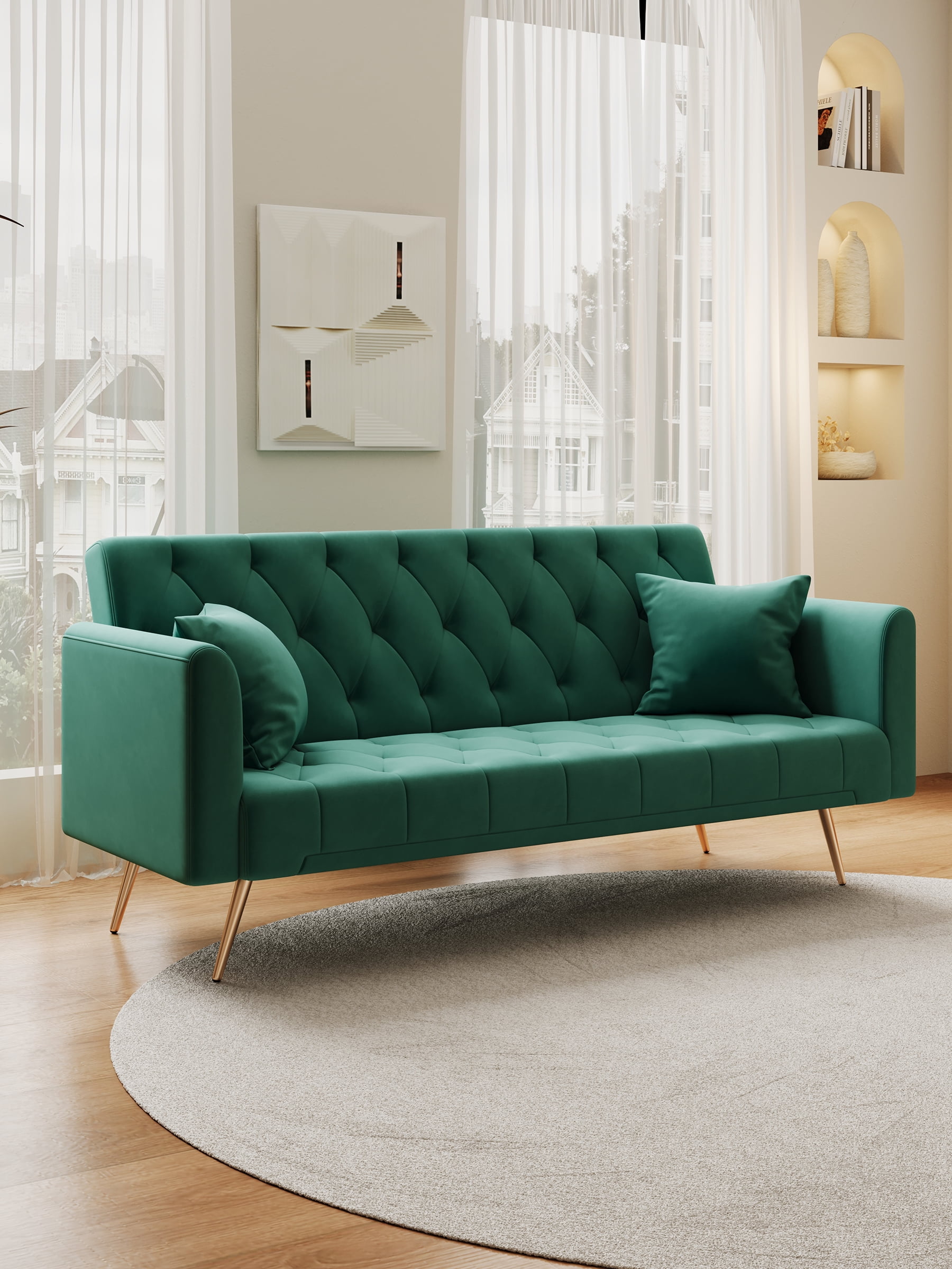 Vintage Style 71 Inch Convertible Sofa Bed Loveseat - Vintage Beige ...
