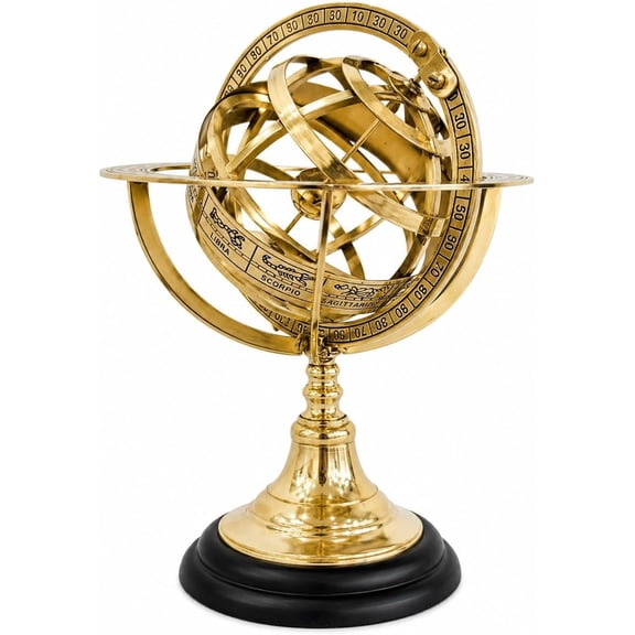 Vintage Style 8" Nautical Brass Armillary Sphere World Globe Rosewood Base Table Decor Home Decor Gifts