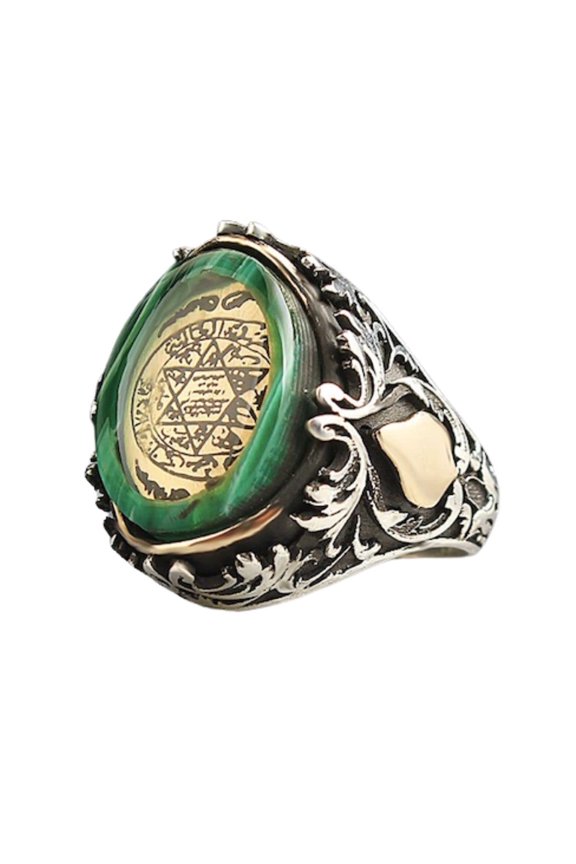 Seal of Solomon-Star of David Ring-Handmade Mens Ring-Agate Stone Ring-Signet (15)