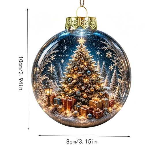 Vintage Style Acrylic Christmas Ball Ornament with Snowman Scene – Clear Hanging Decoration for Warm Cottage Holiday Ambiance