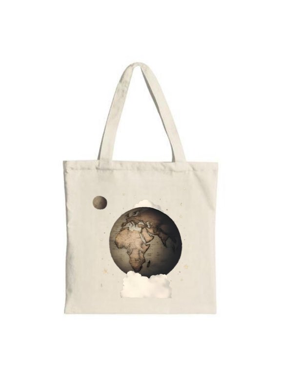 Vintage-Style Africa map tote bag with clouds and a moon perfect for shopping travel and parties Durable canvas with two handles
