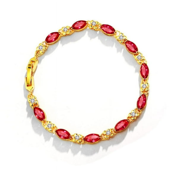 Vintage-Style Alloy Bracelet with Simulated Ruby - Fashionable and Elegant Hand Jewelry for Women