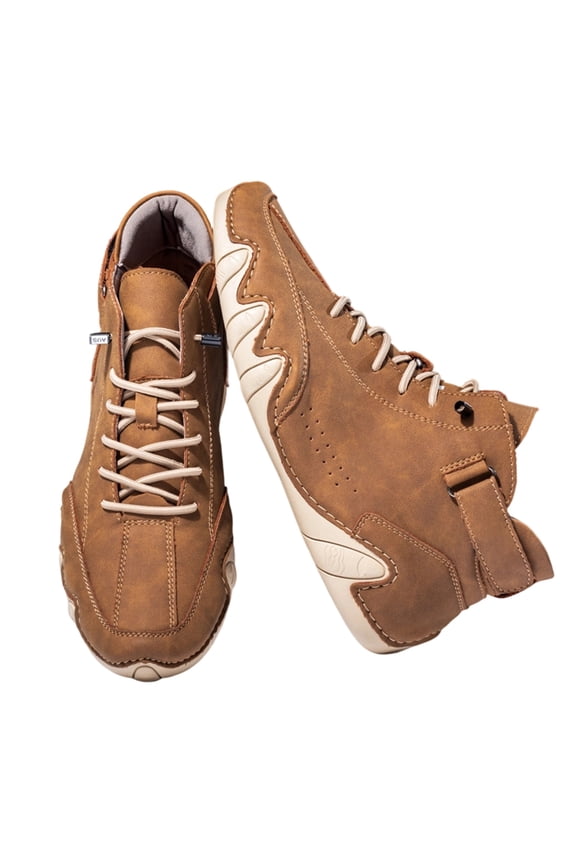 Vintage Style Ankle Strap Shoes, Men's Casual Ltalian Handmade High Top High Boots Leather Outdoor Walking Sneakers Slip-On Lightweight Non-Slip Waterproof Driving Chukka Boots, Brown 7