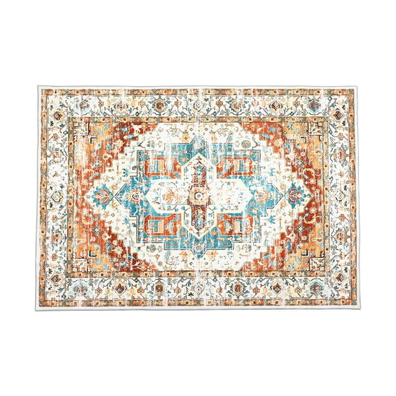 Vintage Style Area Rug, Thin Washable Entryway Rug, Distressed Multi Thin Carpet, Foldable Accent, Low Pile Lightweight Print, for Bedroom, Living Room, Kitchen, Laundry Room