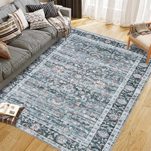 Vintage Style Area Rugs - Non-Slip Reversible Machine Washable Rug, Soft Boho Rug for Living Room Bedroom Gray 5*7ft(152*213cm)