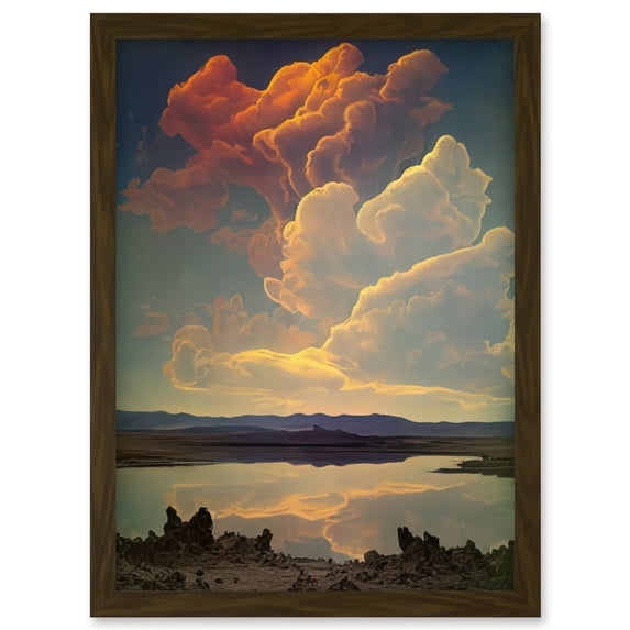 Vintage Style Atmospheric Cloud Reflections in Lake Modern Watercolour Painting Artwork Framed Wall Art Print A4