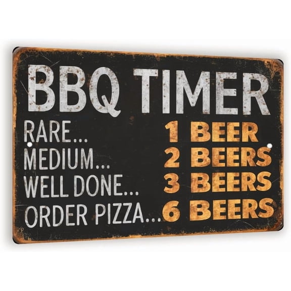 Vintage-Style "BBQ Timer" Metal Sign - Black Background With Beer Consumption Categories 8x12