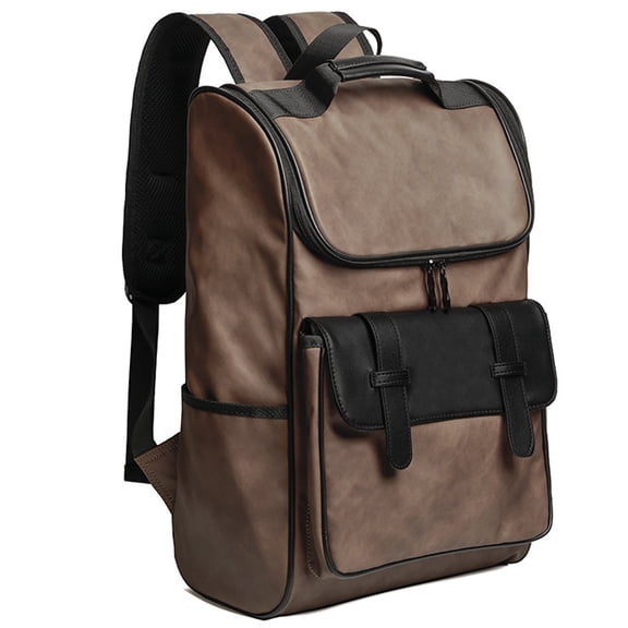 Vintage Style Backpack for Men PU Leather, Water-Resistant 14 Inch Laptop Backpack College School Student Bookbag for Women, Travel Business, Khaki