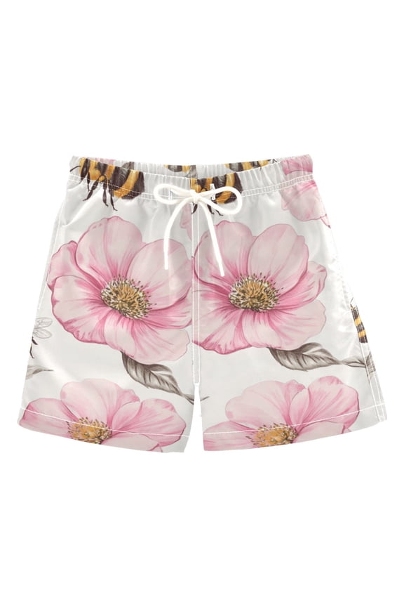 Vintage Style Bees Leaves Florals Boys' Swim Trunks Board Shorts Beach Pants Bathing Bottoms 3T