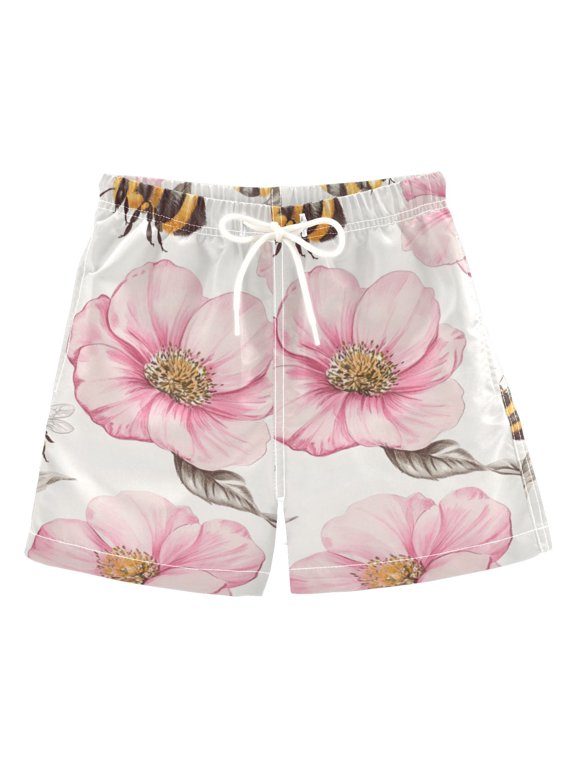 Vintage Style Bees Leaves Florals Boys' Swim Trunks Board Shorts Beach Pants Bathing Bottoms 5T