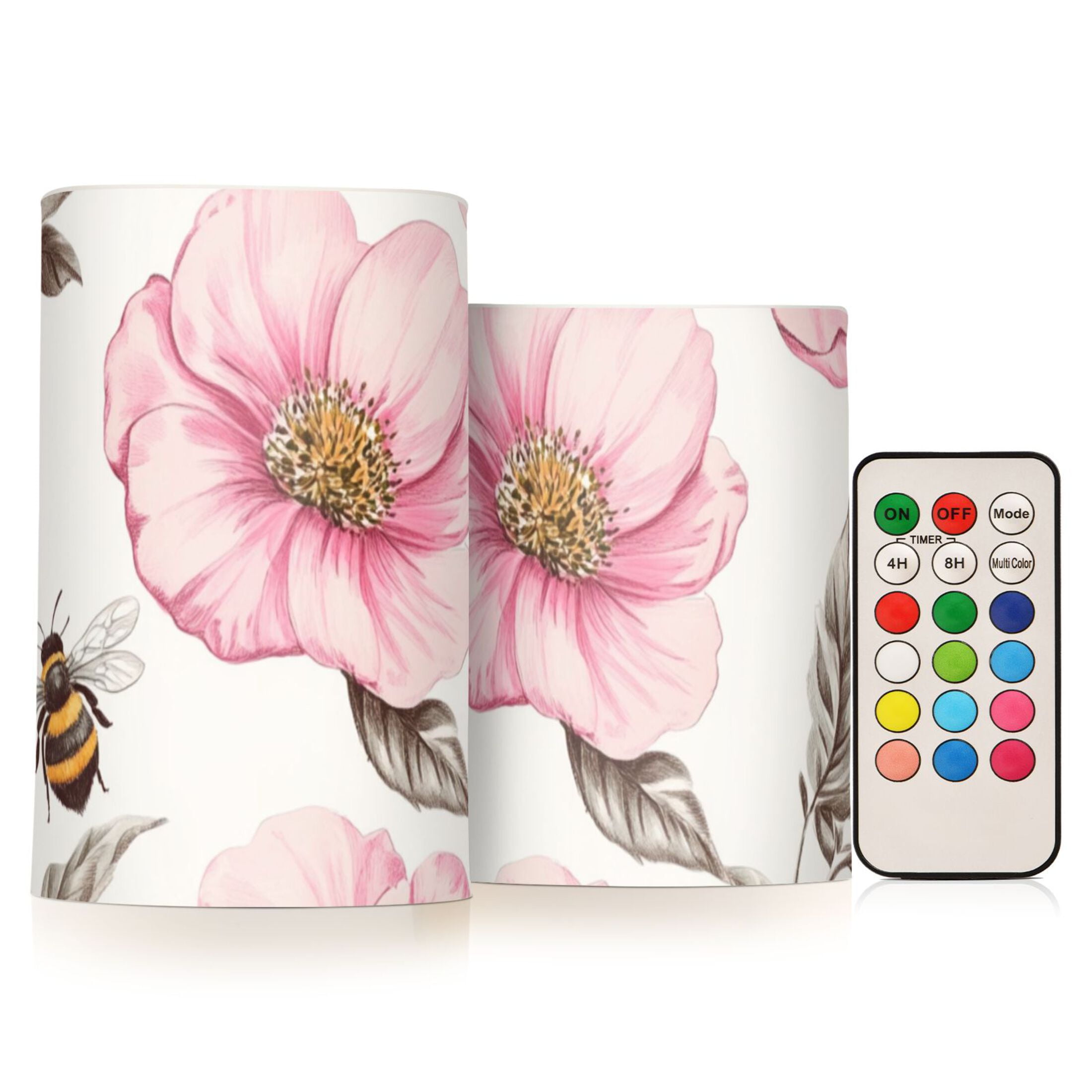 Vintage Style Bees Leaves Florals Flickering Flameless Candles LED Tealight Battery Operated with Remote Set of 2 Holiday Decor Ornaments