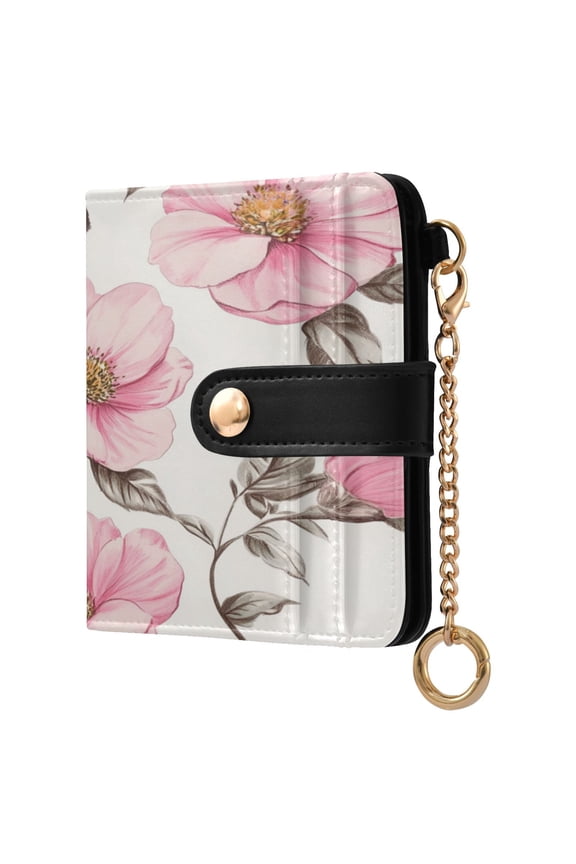 Vintage Style Bees Leaves Florals Women's Wallet PU Leather Card Cases RFID Blocking Purse Billfold with Key Ring