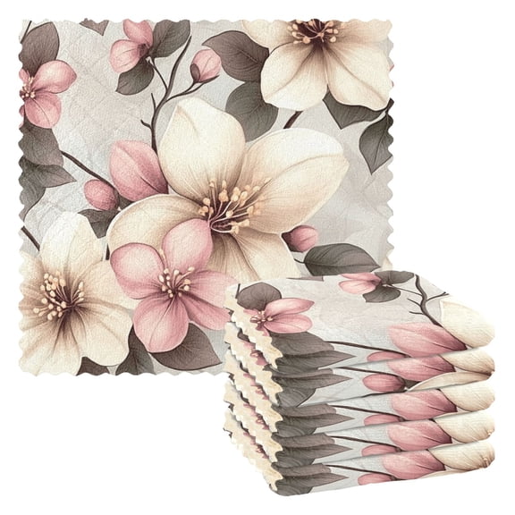Vintage Style Beige Flowers Kitchen Cloth Dish Towels for Drying Washing Absorbent Dish Rags 6 Pack