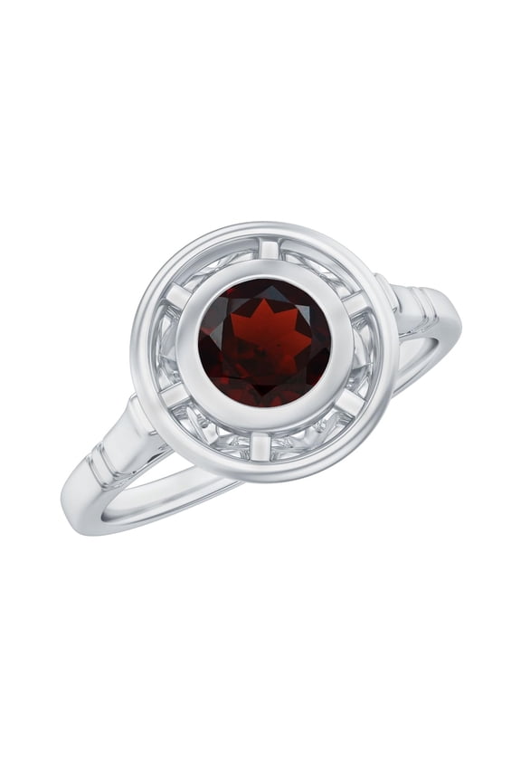 Vintage Style Bezel Set Round 5mm Red Garnet 925 Sterling Silver Art Deco Wedding Ring for Women