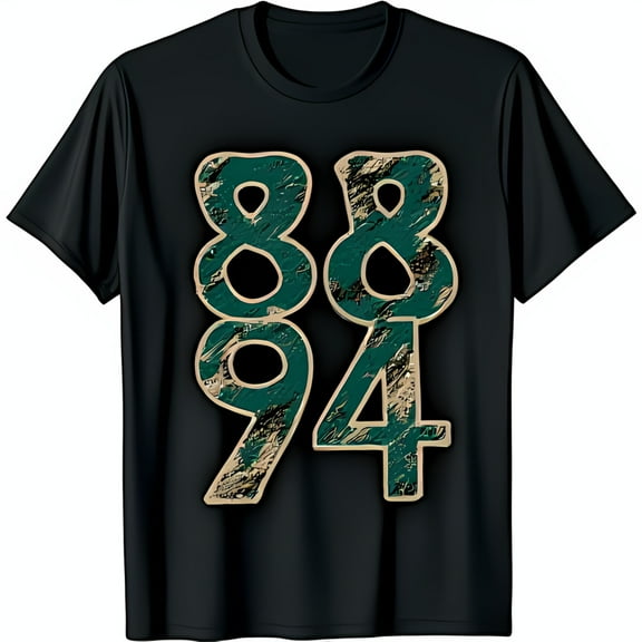 Vintage Style Black T-Shirt with Bold 8894 Design in Green & Gold