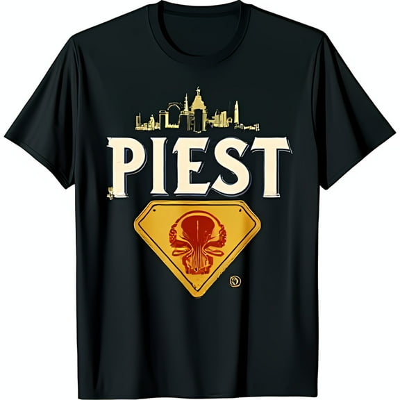 Vintage Style Black T-Shirt with Bold PIEST Design