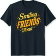 Vintage Style Black TShirt with Bold 'Smiling Friends' Graphic Design