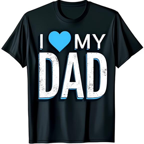 Vintage Style Black T-Shirt with I Love My Dad Graphic & Blue Heart