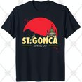 Vintage Style Black TShirt with Red Sun and Silhouetted Buildings 'St