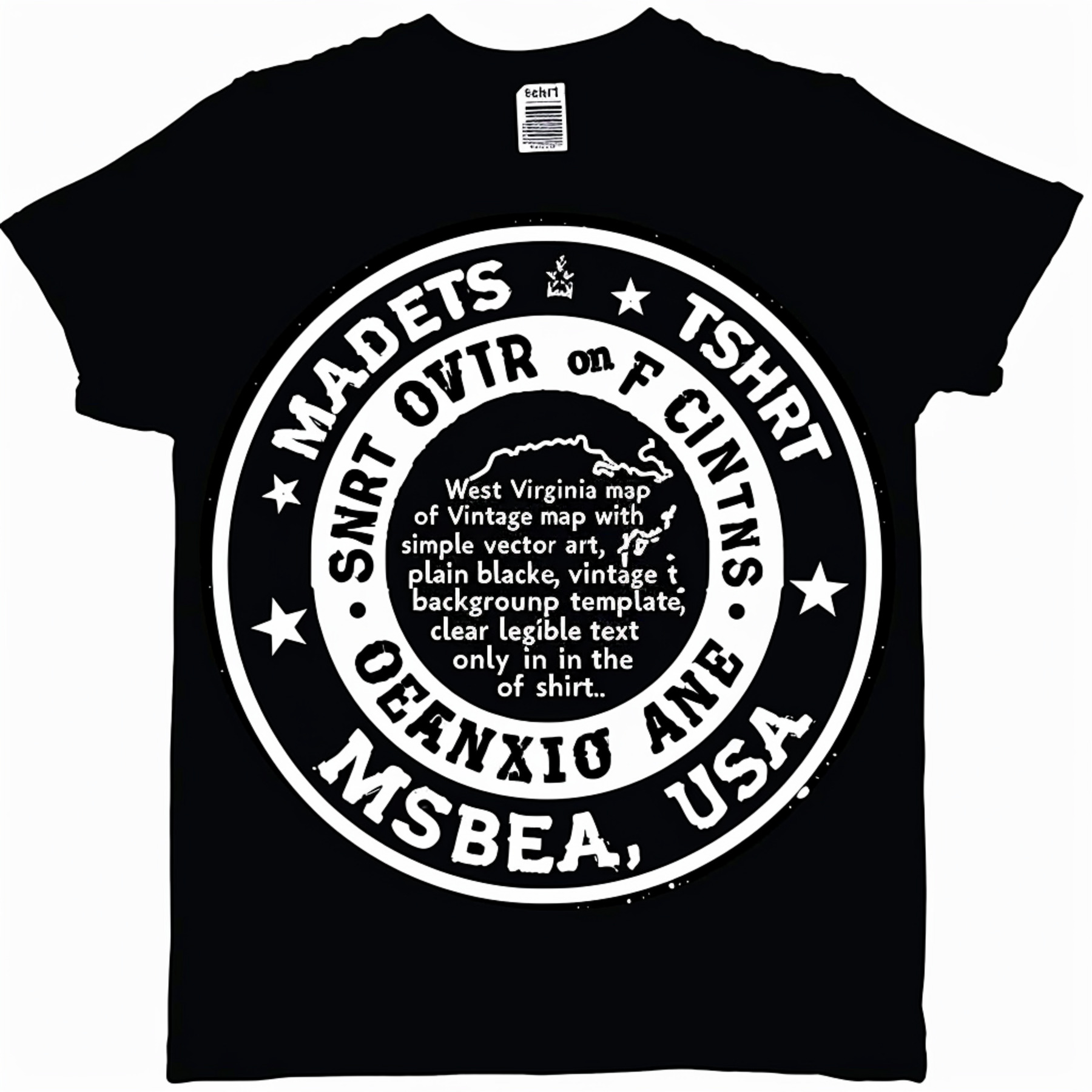 Vintage Style Black TShirt with 'Made in West Virginia USA' Circular