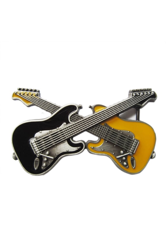 Vintage Style Black Yellow Enamel Guitar Music Belt Buckle