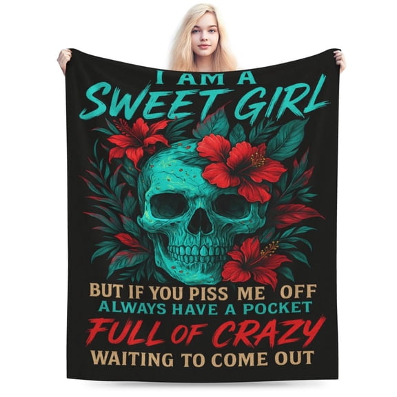 Vintage Style Blanket with Skull Print - Machine Washable, Four Seasons Knit Blanket for Sofa, Bed 80x60