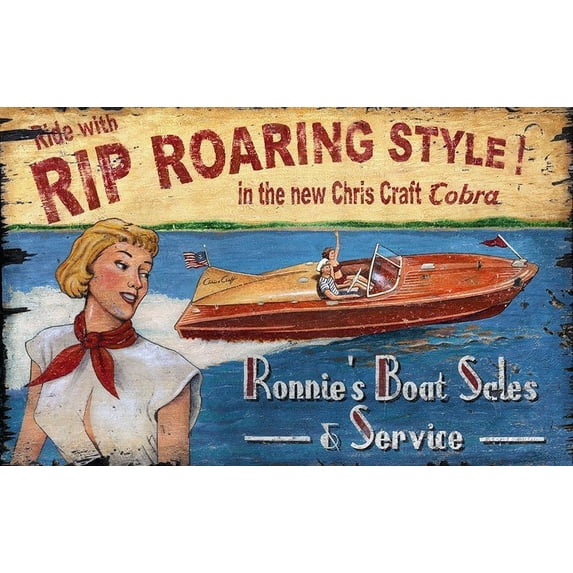Vintage Style Boat Advertisement Wall Art