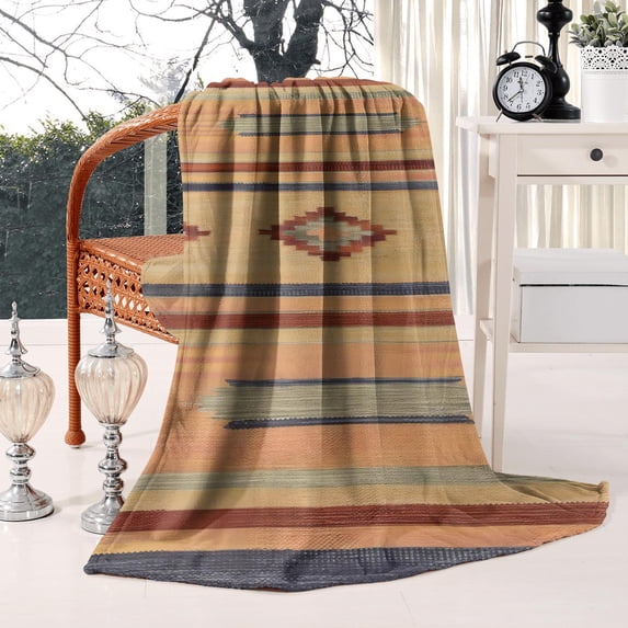 Vintage Style Bohemian Throw Blanket - 50x60, Sherpa Lined, Boho Oriental Couch Blanket, Ffluffy Blanket for Kids, Women, Couch