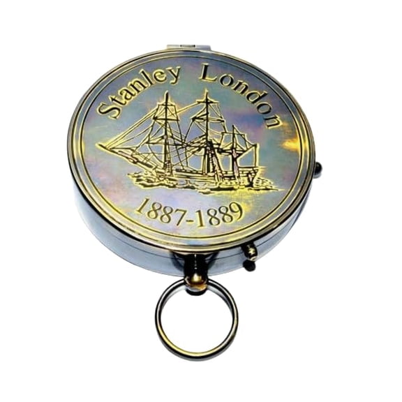Vintage Style Brass Pocket Compass with Ship Design Nautical Maritime Gift Idea