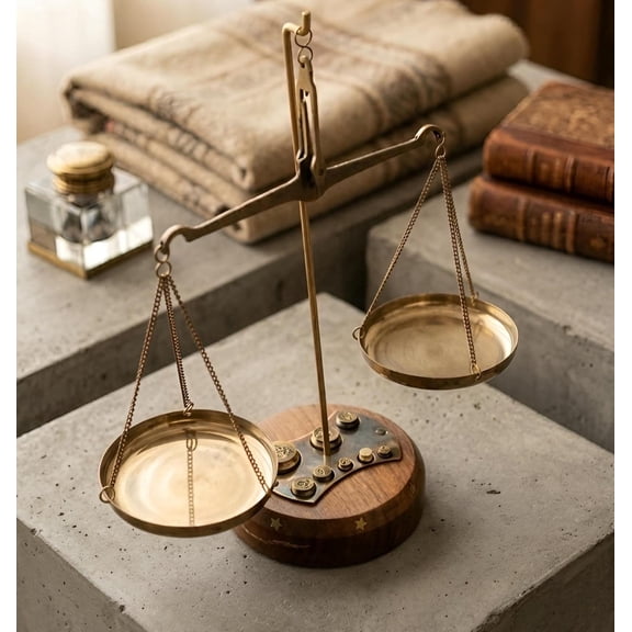 Vintage Style Brass Weighing Scale with Wooden Base: Classic Home/Office Decor | Christmas Gift