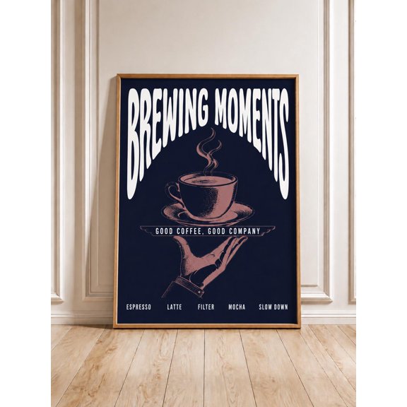 Vintage Style Brewing Moments Coffee Poster, Espresso Poster, Latte Print, Kitchen Decor, Drinks Print, Coffee Style Wall Art, Retro Poster, Poster Only
