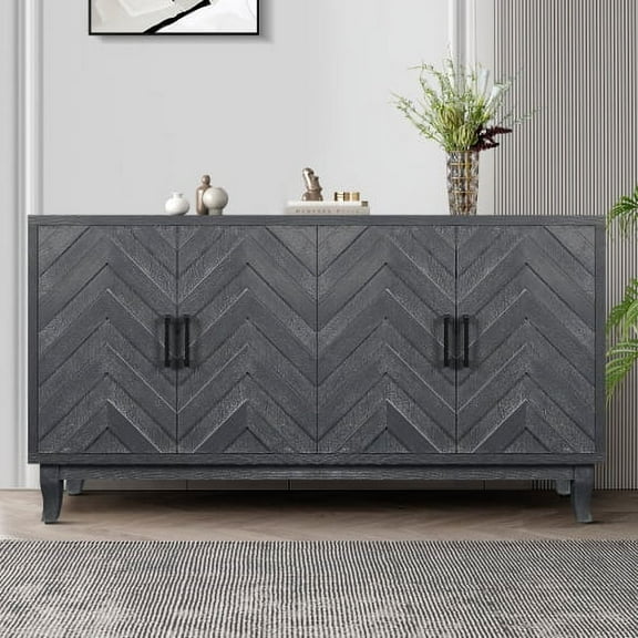 Vintage Style Buffet Cabinet, Lacquered Accent Storage 4 Door Wooden Cabinets,Thickened Sideboard Storage Cabinet for Entryway, Living Room, Grey