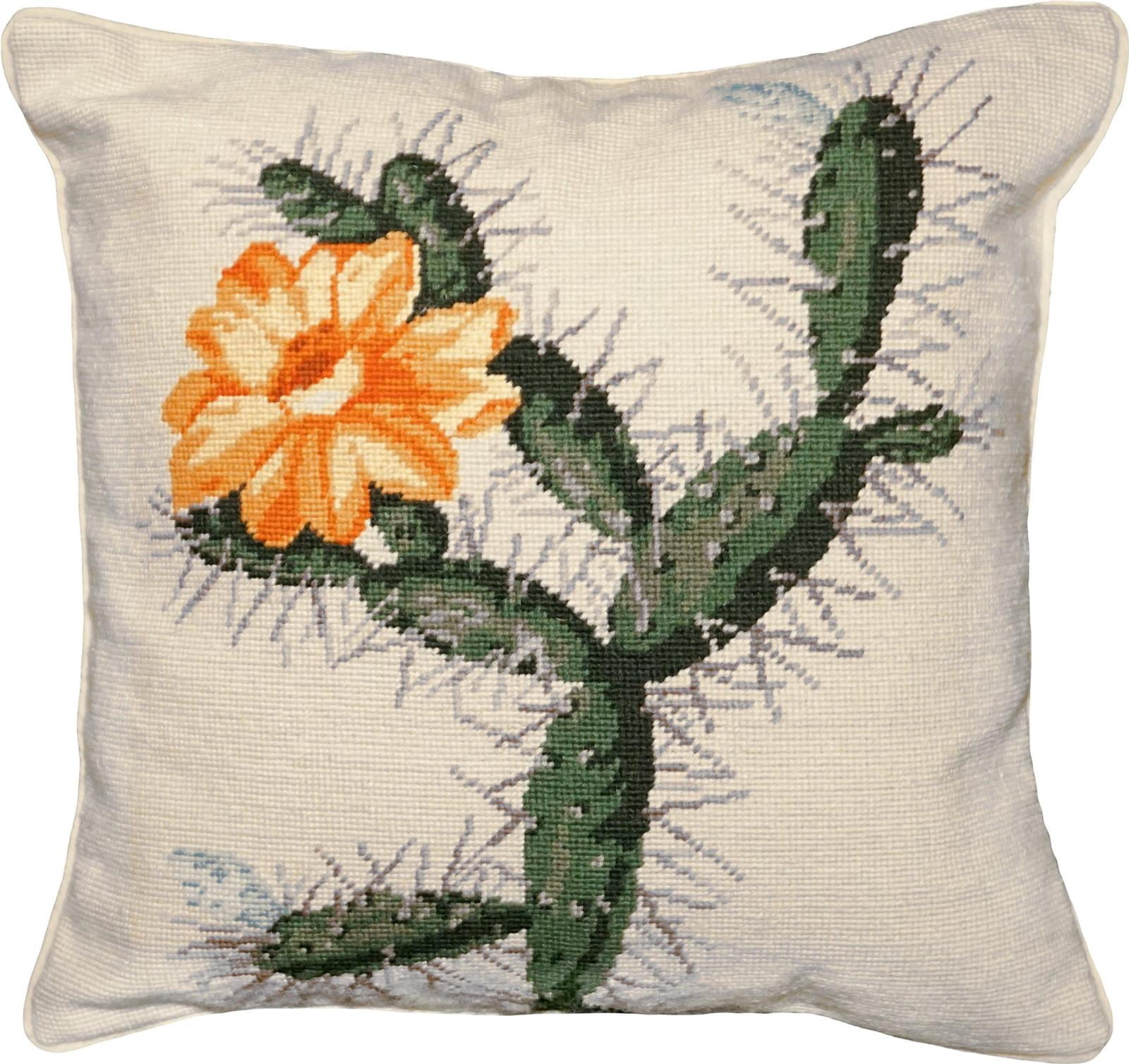 Vintage Style Cactus Pillow-Wool Needlepoint Art