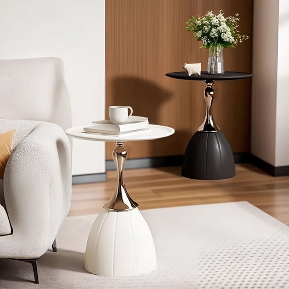 Vintage Style Cast Iron Side Table - Modern Minimalist Portable Pedestal End Table, Metal Frame & Iron Top, Electricity-Free, Space-Efficient for Living Room and Bedroom