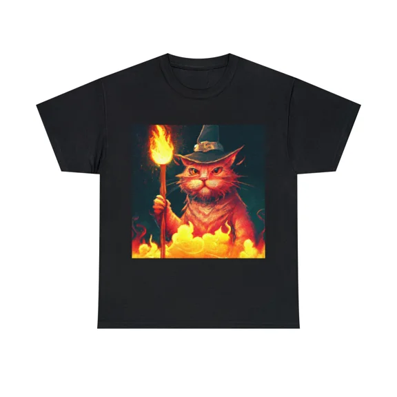 Vintage Style Cat T Shirt Catdalf Fantasy Art Tee Warlock LOTR Funny Cool