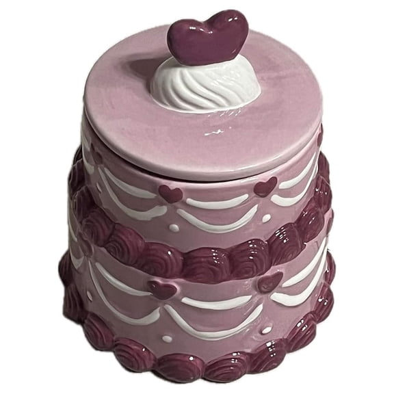 Vintage Style Ceramic Cake Cookie Jar, Pink and , 5 x 5.5 inches