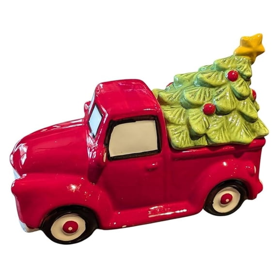 Vintage Style Ceramic Christmas Truck Cookie Jar with Tree, Red Glossy Finish, 7.75 x 11.5 x 5.5 Inches, 1.81 Quarts nut jar container Candy