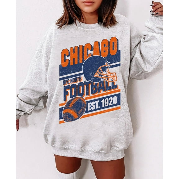Vintage Style Chicago Football Sweatshirt, Game Day Shirt, Sunday Chicago, For Fan,Ash color,size XL