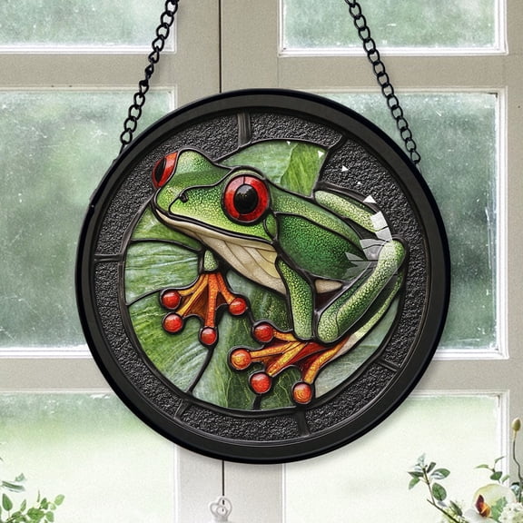 Vintage Style Christmas Gift - Green Frog Amphibianss Stained Glass Hanging Ornament - Snowy Christmas Tree Decor, Ideal Holiday Gift for Family & Friends, 2025 Keepsake