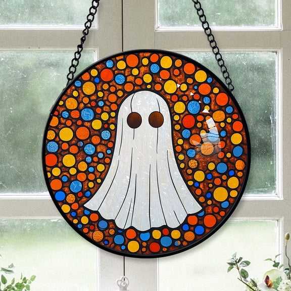Vintage Style Christmas Gift - Halloween Vampire Ghost Orange Blues Spooky Stained Glass Hanging Ornament - Winter Wonderland Christmas Tree Decoration, Holiday Gift for Family, Friends, Mom & Dad