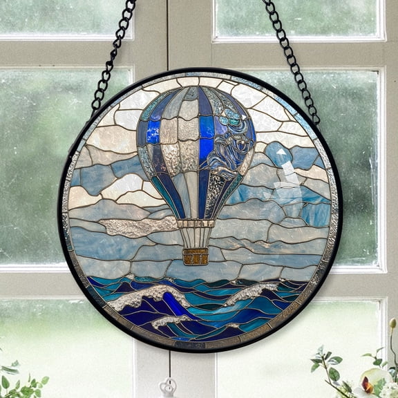 Vintage Style Christmas Gift - Midnight Dream Hot Air Balloon Christmas Stained Glass Hanging Ornament - Nature-Inspired Holiday Tree Decoration, Xmas Gift for Mom, Dad, Family, Friends