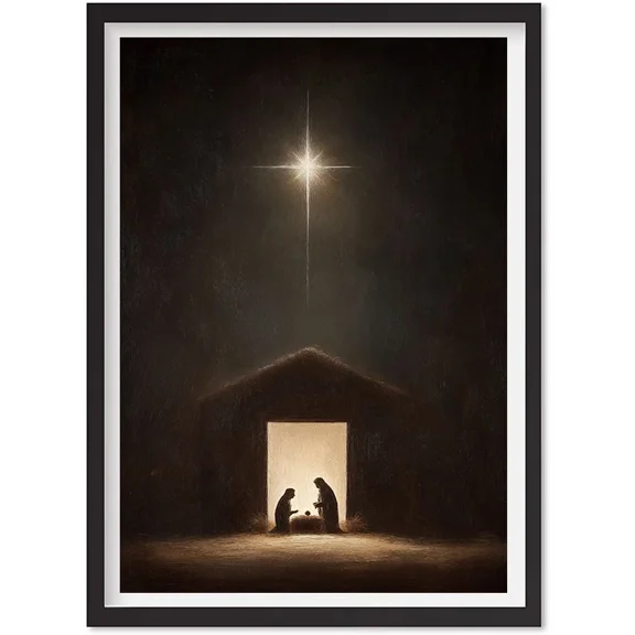 Vintage Style Christmas Manger Poster : Christian Nativity Scene With Star, Matte Canvas Stretched, Posters for Room Bedroom Living Room Bathroom Wall Decor, Posters & Art Prints, Gift.