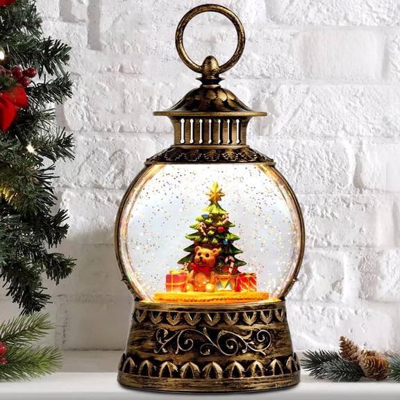 Vintage Style Christmas Snow Globe - 6-Hour Timer, Battery & USB Powered, Festive Light-Up Decor For Holiday Gifts