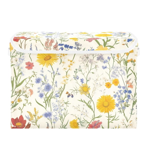Vintage Style Colorful Cosmos Bipinnatus Foldable Storage Bin with Lid and Handle Collapsible Storage Box 16.5 x 12.6 x 11.8 inches