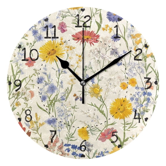 Vintage Style Colorful Cosmos Bipinnatus Round Wall Clock Silent Analog Battery Operated Black Pointer Home Decor 9.84" Diameter